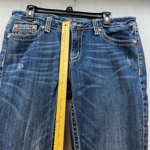 Miss Me Jeans Women's 33 (16) Blue Boot Cut Cow Print Western Preppy Blingy - Picture 13 of 15
